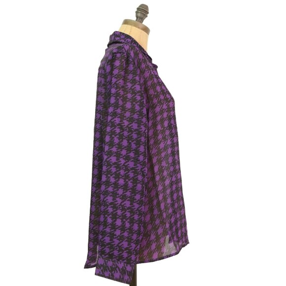 Larsen Gray Button Up Top Size M Long Sleeve Chiffon Purple Black NWT  A1 - Picture 4 of 4